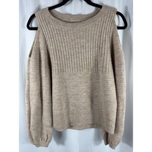 Abercrombie & Fitch Cold Shoulder Ribbed Knit Sweater Women XS Beige Long Sleeve